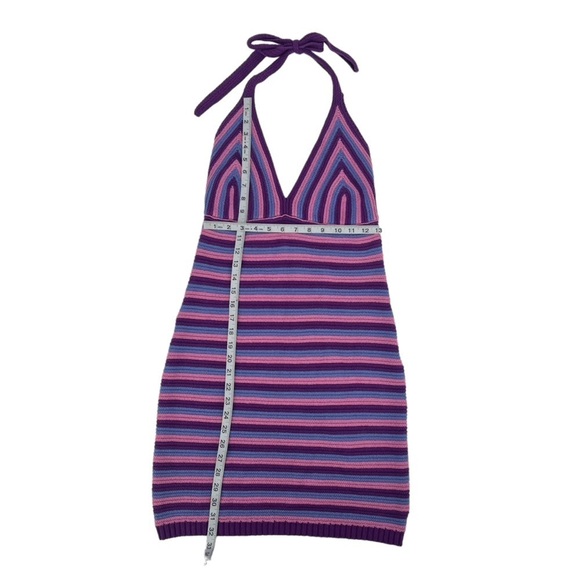 Wild Fable Purple Pink Striped Knit Halter Mini Dress Size Large Women’s - Picture 4 of 5
